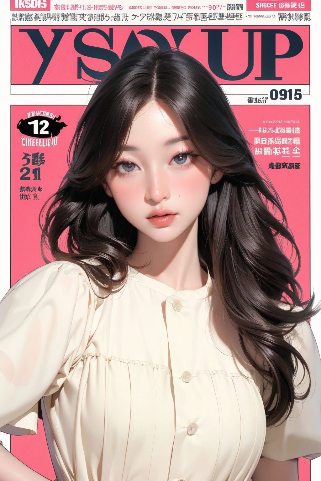 1girl, hip up body, looking at viewer, styled clothes, sharp focus, magazine cover, coloful background, 2D artstyle, outline, 

chimai,hine,hakil,yuong01,johyun,sim,haohaoulz,kn,htt,minatw