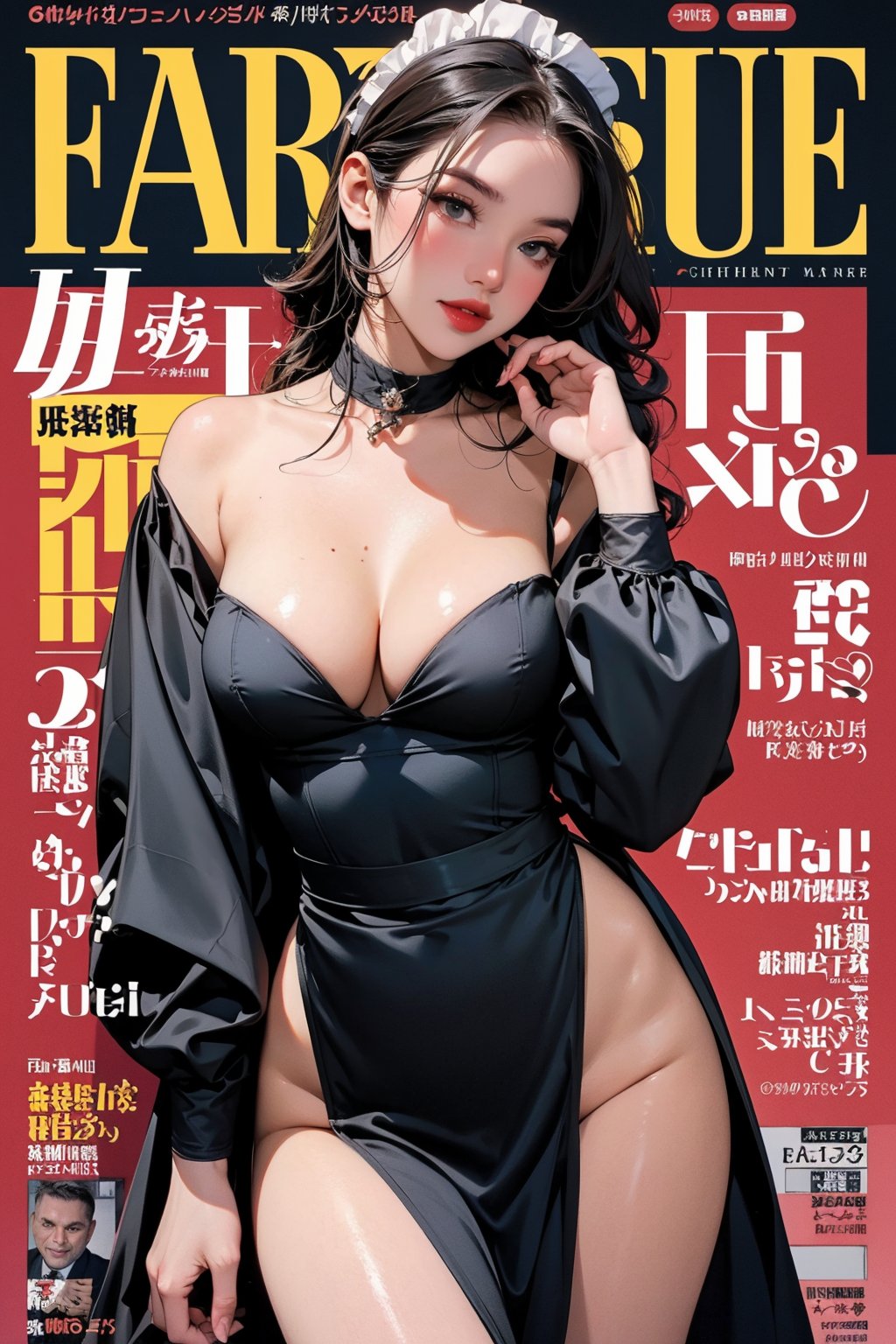 lustful, ((maid,)) thigh up body, 1girl, looking at viewer, intricate clothes, professional lighting, different hairstyle, coloful outfit, magazine cover, outline, chimai