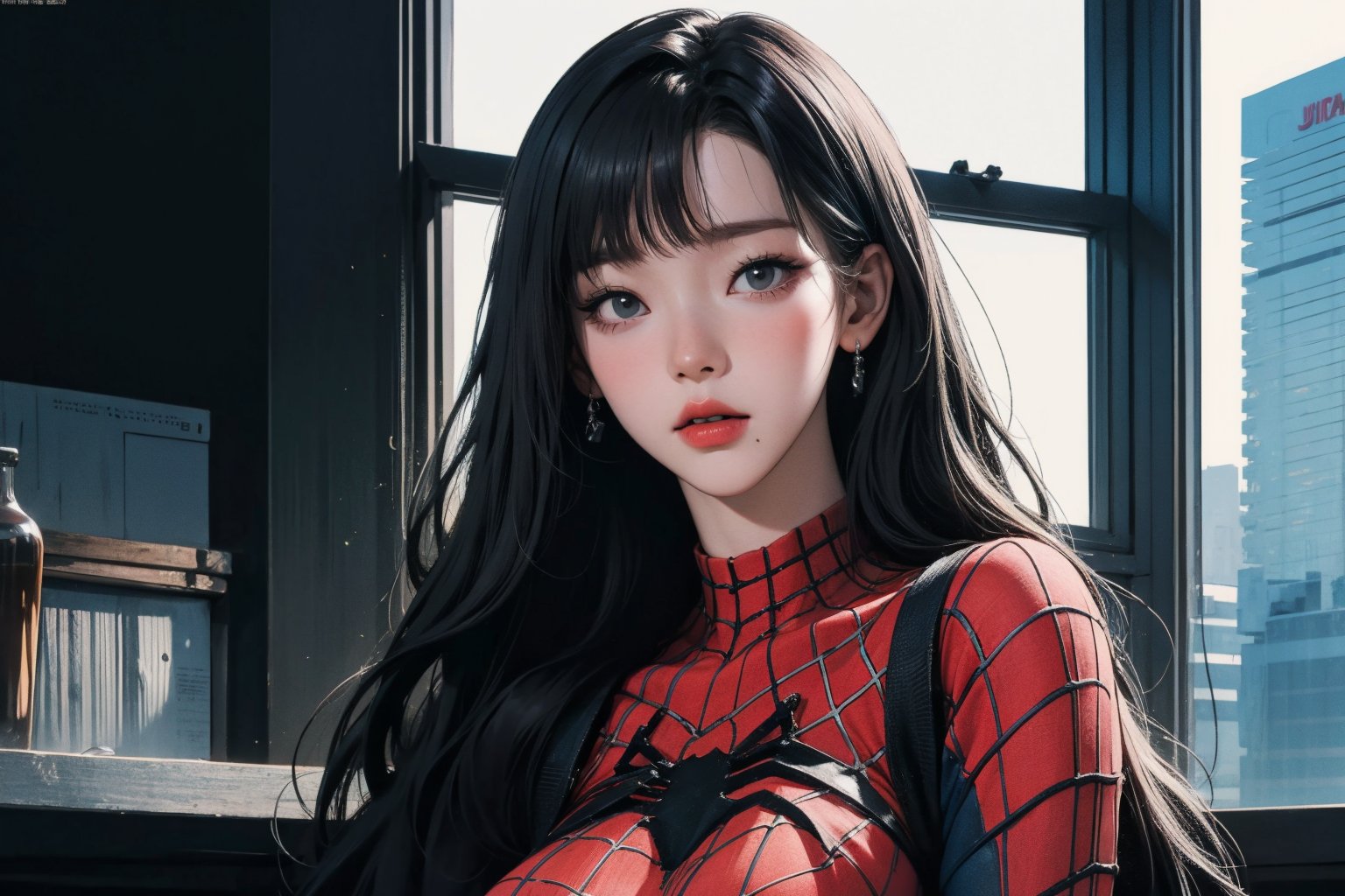 (1girl, ((hip up body, standing,)) spiderman cosplay, blunt bangs,) no mask, looking at viewer, cinematic lighting, cinematic composition, hairstyle, magazine cover, 2D artstyle, split screen by 2,



johyun, wyntracy, hine, hakil, htt, chimai, sim, yuong01, sana, QA, aespakarina, huondey,kn,jisoo