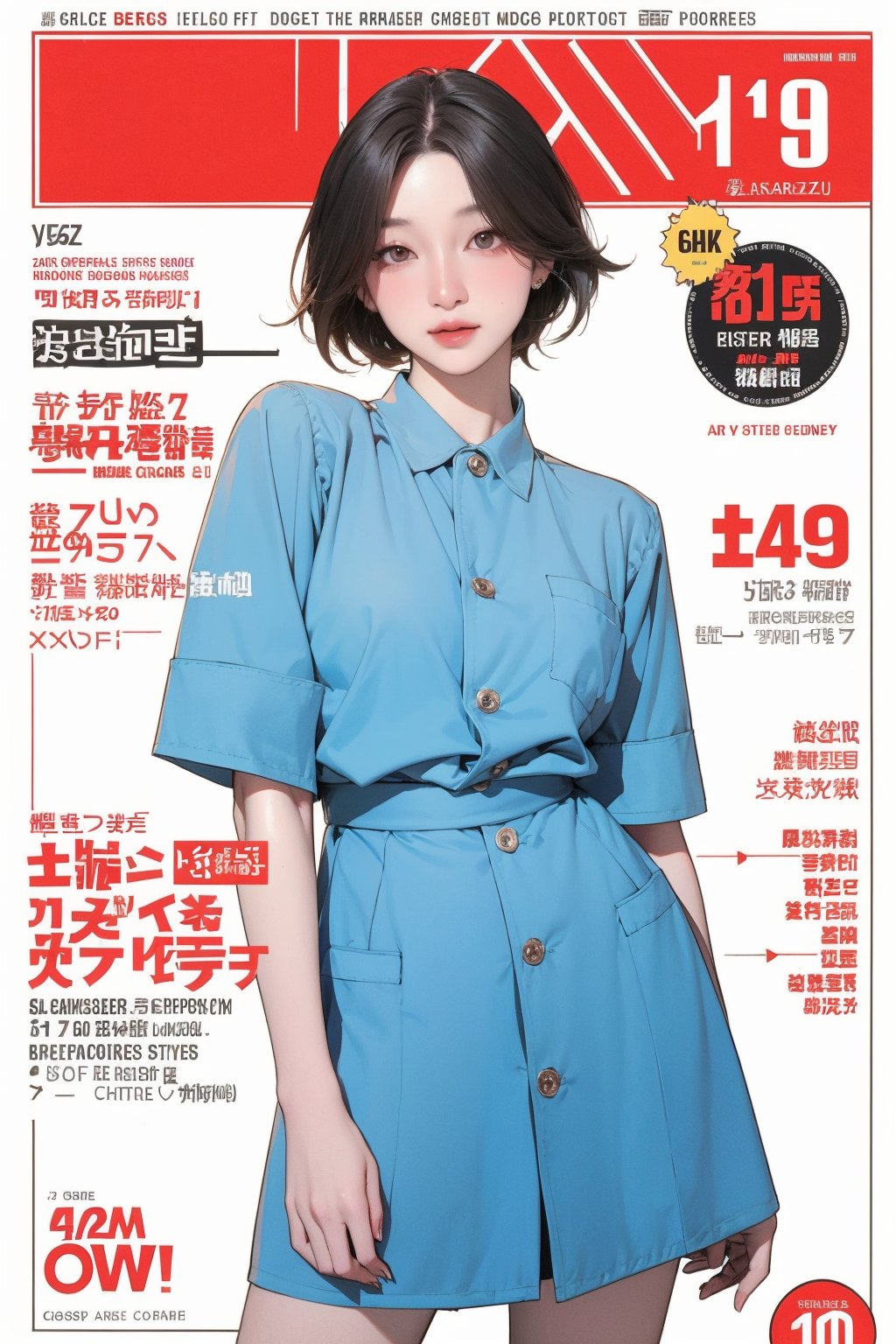 1girl, thigh up body, standing, looking at viewer, styled shirt, sharp focus, magazine cover, coloful background, 2D artstyle, outline, 

chimai,hine,hakil,yuong01,johyun,sim,haohaoulz,kn,htt,minatw,miyeon