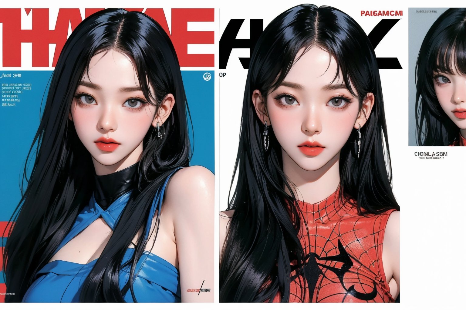 (1girl, thigh up body,) spiderman cosplay, no mask, looking at viewer, cinematic lighting, cinematic composition, hairstyle, magazine cover, 2D artstyle, split screen by 2,



johyun, wyntracy, hine, hakil, htt, chimai, sim, yuong01, sana, QA, aespakarina, huondey,kn,jisoo