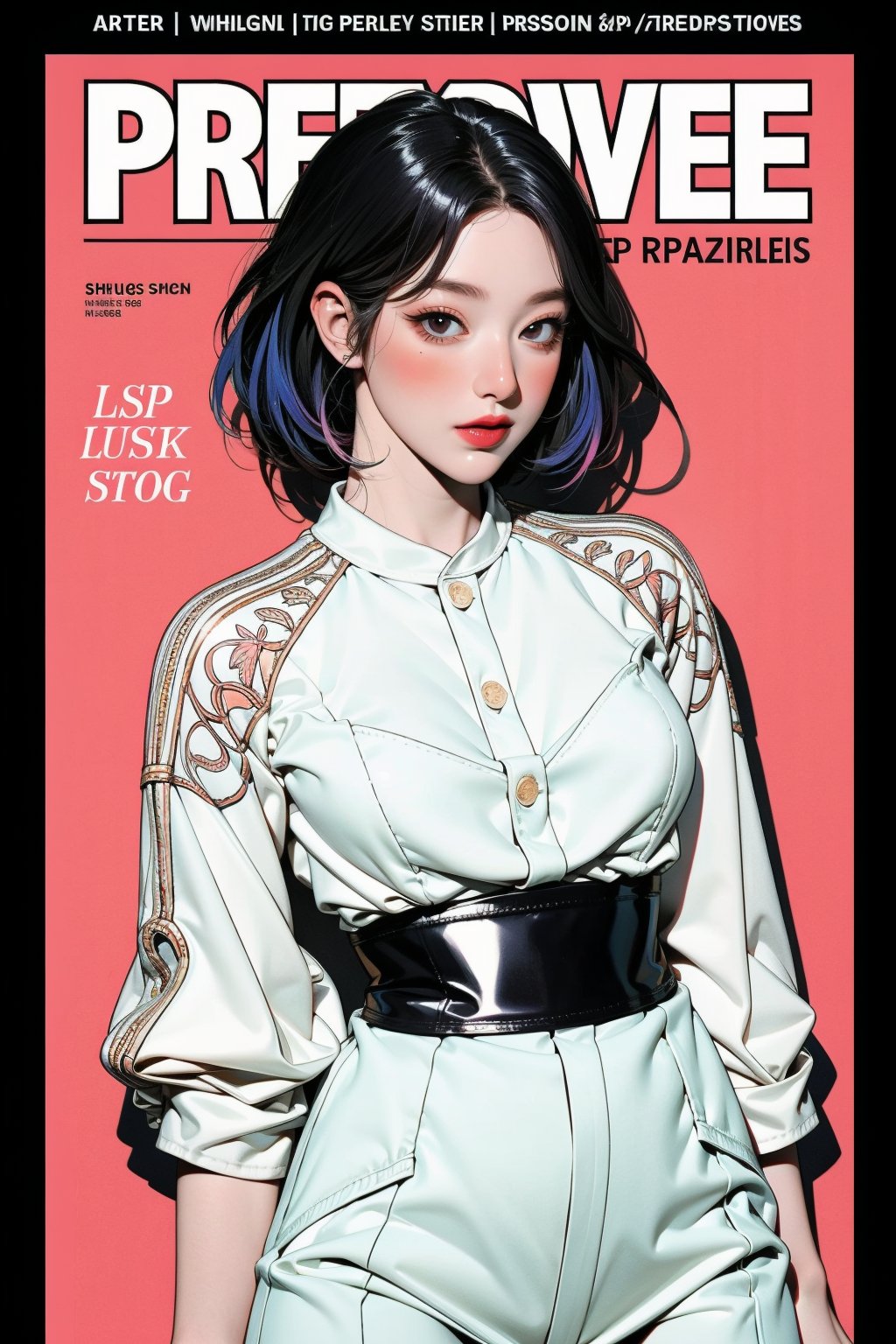 lust, mature, 1girl, thigh up body, looking at viewer, intricate clothes, shiny, professional lighting, different hairstyle, coloful, magazine cover, 2D manga artstyle,  shuhua