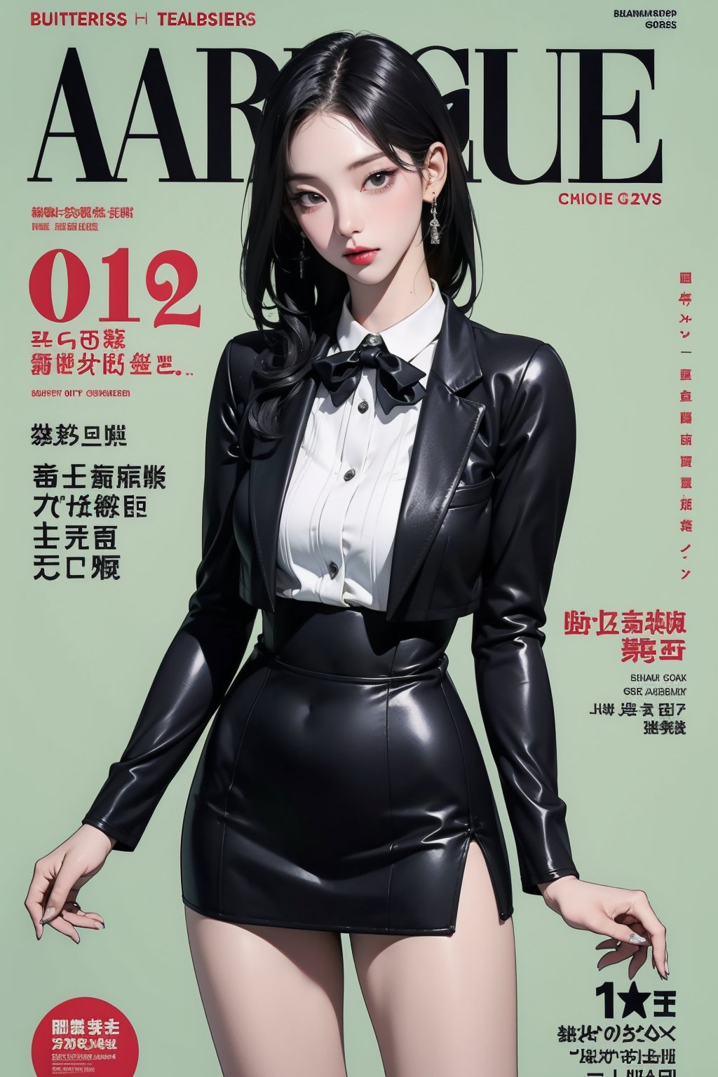 allure, 1girl, flight attendant outfit, thigh up body, styled detailed clothes, looking at viewer, sharp focus, magazine cover, green background,
chimai,aespakarina