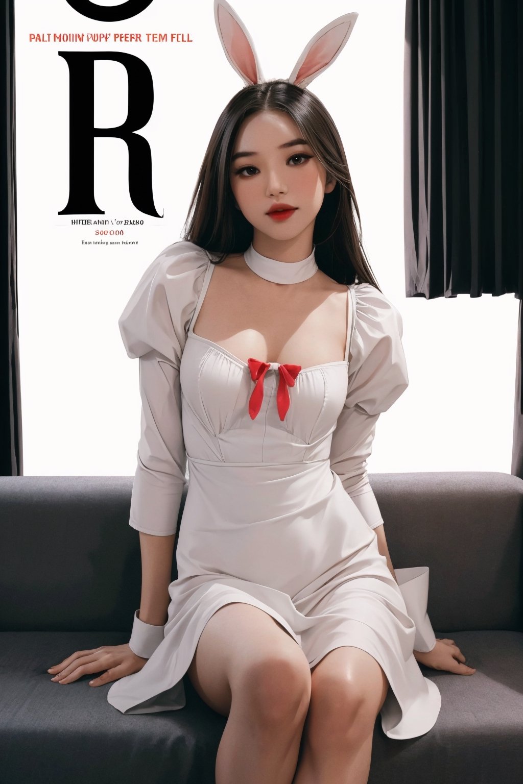 thigh up body, 1girl, looking at viewer, maid clothes, bunny ears,  exposed, high quality, ultra detailed, highres, 8k, accurate color reproduction, best quality, photo by Canon 5d, 50mm ZEISS lens, sharp focus, natural lighting, wide angle, magazine cover, jisoo,haohaoulz,chimai