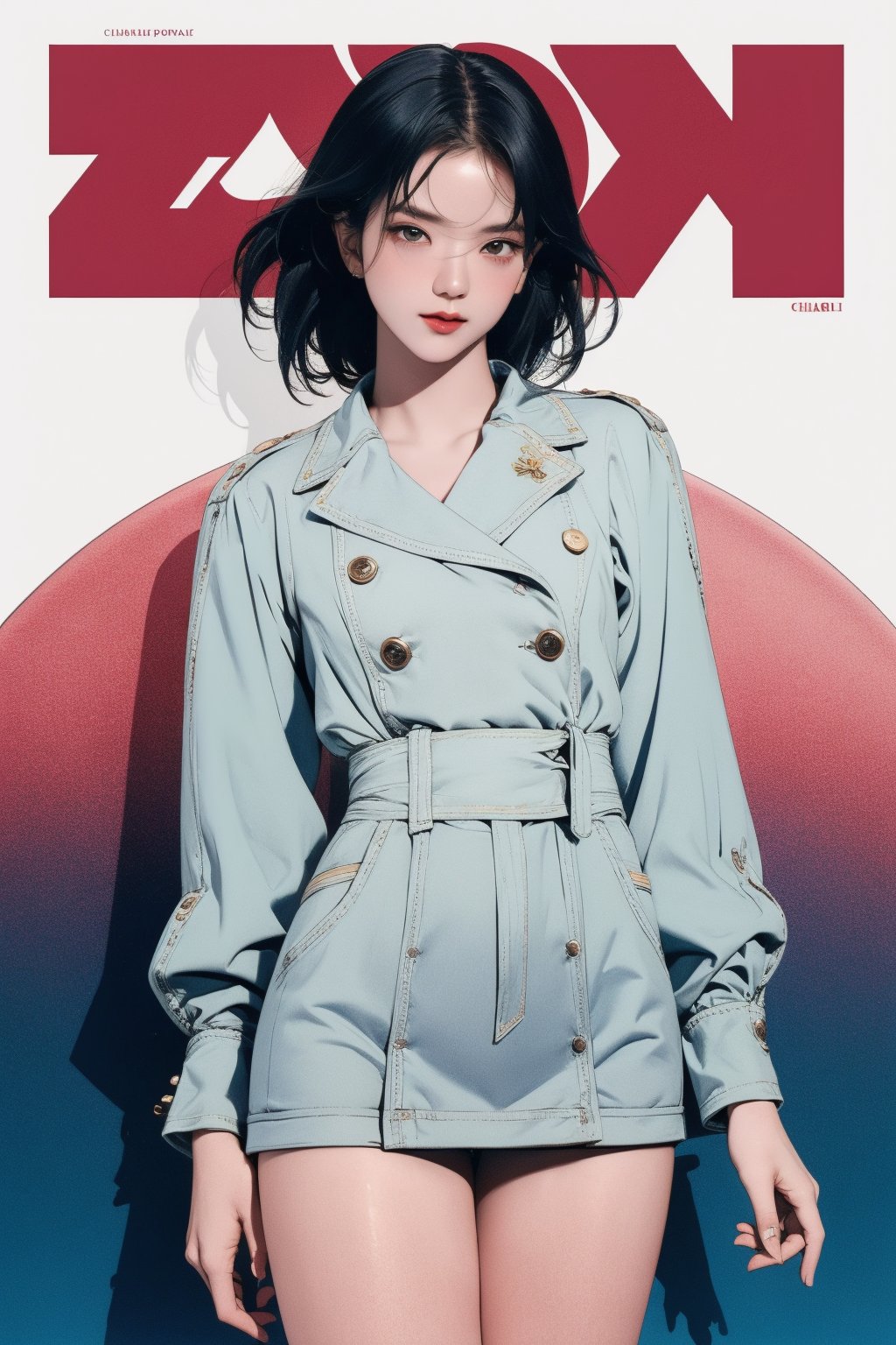 1girl, thigh up body, standing, looking at viewer, detailed clothes, ultra detail, accurate color reproduction, best quality, professionally color graded, artwork, blurring effect, professional lighting, sanatw, magazine cover,sim,chimai,aespakarina,jisoo