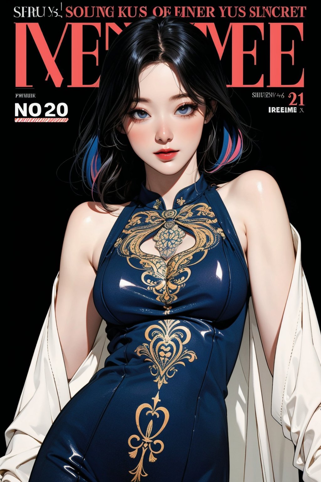 lust, mature, 1girl, thigh up body, looking at viewer, intricate clothes, shiny, professional lighting, different hairstyle, coloful, magazine cover, 2D manga artstyle,  shuhua