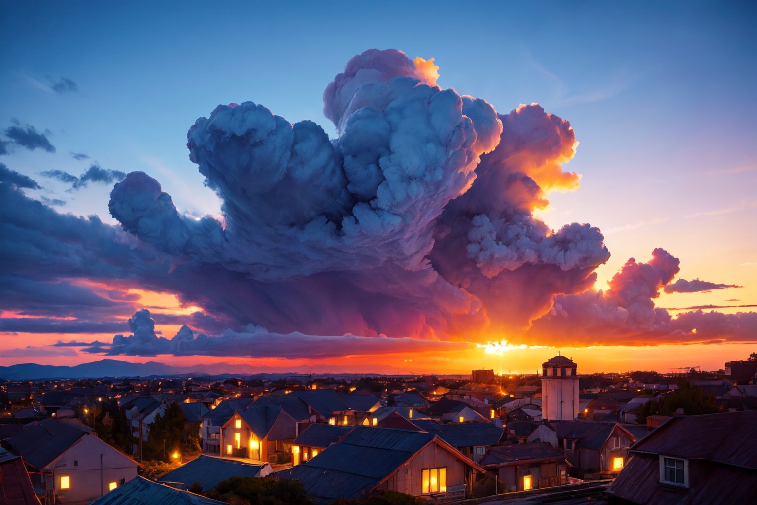 Landscape of a Dilapidated Cape and Magellanic Clouds, at Sunset, Ultrarealistic, Joyful, Nostalgic lighting, Kodachrome, illustration, perfect details, light particles, chromatic aberration, masterpiece, best quality, absurdres, highest quality, amazing details