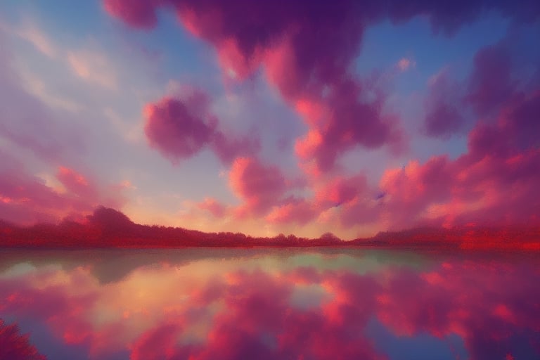 generate a stunning landscape using vibrant colors and surreal elements