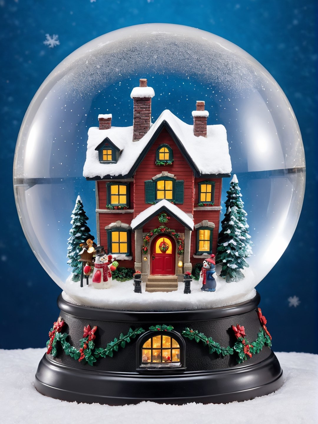 detailmaster2, best quality, ultra detailed, snow globe with a house, winter, christmas, extra sharp, perfect shape, perfectly round snow globe, snowing inside, midnight, a scary bony hand holding the snowball