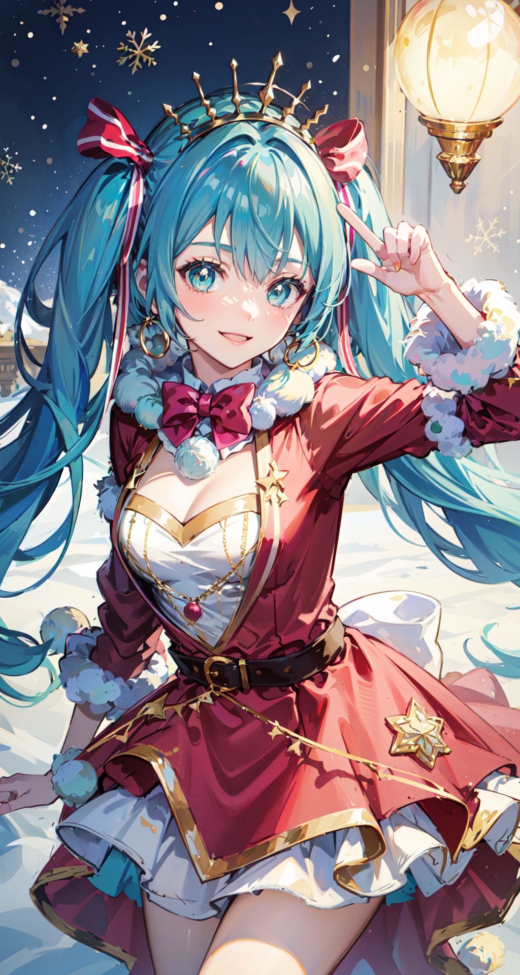 merry_christmas, smile, miku, christmas dress, in a snowball