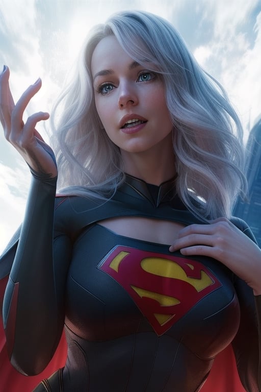Supergirl from dc cómics same pose that image, realistic image, quality 8k 