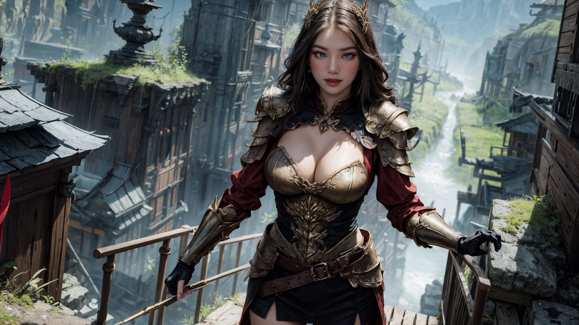 thighs up body, 1girl, looking at viewer, hot chicks, large breasts, red huntress, armor, detailed clothing, cutout clothing, hair accessories, different hairstyle, earrings, pussy edge,
cinematic composition, dynamic composition, dynamic angle, cowboy shot, pussy focus, fantasy, science fiction,
digital painting, official art, unity 8k wallpaper, masterpiece, best quality, ,chimaiv7,chimaiv2