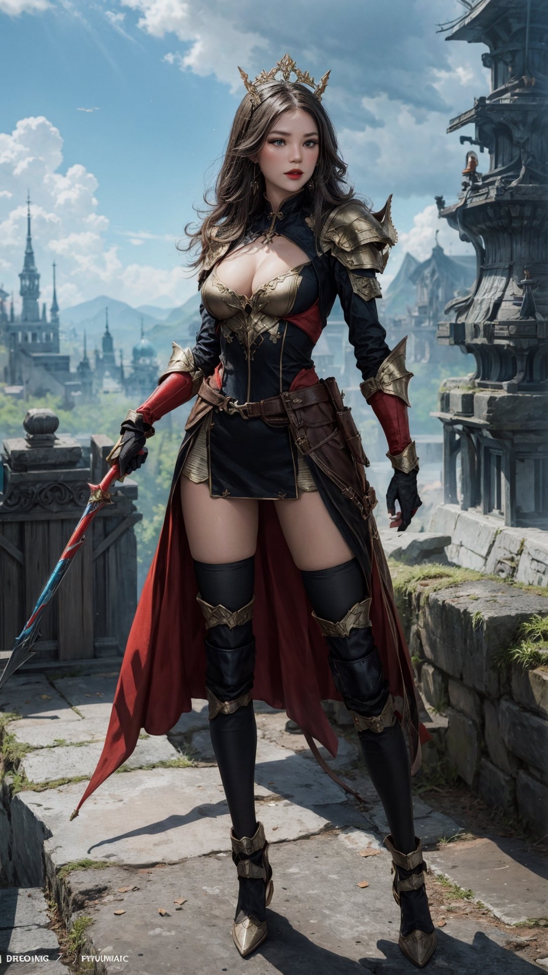 full body, 1girl, looking at viewer, large breasts, red huntress, armor, detailed clothing, cutout clothing, hair accessories, different hairstyle, earrings, pussy edge,
cinematic composition, dynamic composition, dynamic angle, fantasy, science fiction,
digital painting, official art, unity 8k wallpaper, masterpiece, best quality, ,chimaiv7,chimaiv2