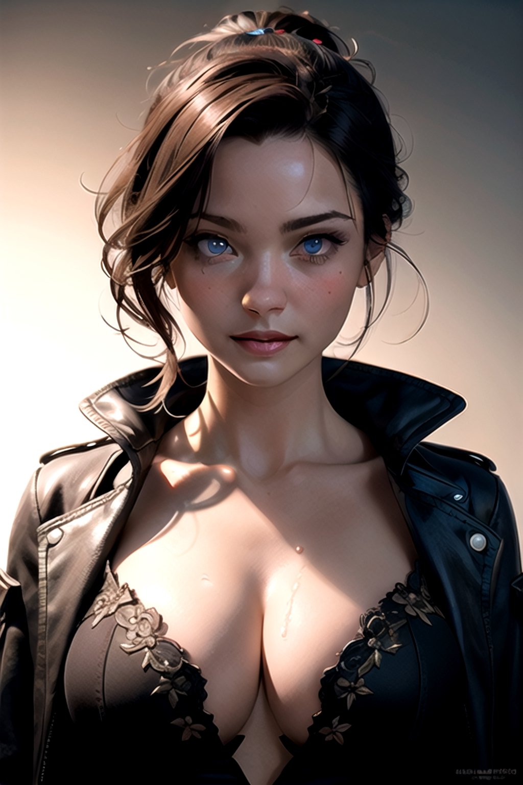 half body portrait of a steampunk young woman, 20 years old. slightly smiling, shy, cleavage, beautiful realistic eyes; fantastic face, big boobs, Caucasian, beautiful look, sweatshirt, beautiful big detailed eyes, warm dreamy lighting, white background, volumetric lighting, pulp adventure style, fluid acrylic, dynamic gradients, vivid color, illustration, highly detailed vector curves, simple, smooth and clean, vector art, smooth, Johan Grenier, character design, 3d shading, cinematic, ornate patterns, elegant organic framing, hyperrealism, posterized, collection of masterpieces, lush vivid colors, twilight, wet gouache