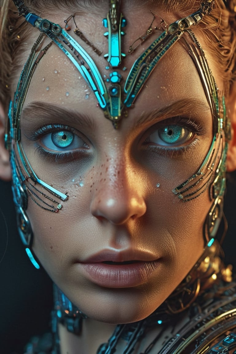 beautiful android RAW upper body photo, beautiful detailed face, ultra realistic, concept art, intricate details, highly detailed, photorealistic, octane render, 8 k, unreal engine. art by Mark Seliger and Alessio Albi, ((cosmic topaz eyes)) wet eyeliner,  perfecteyes ((topaz))