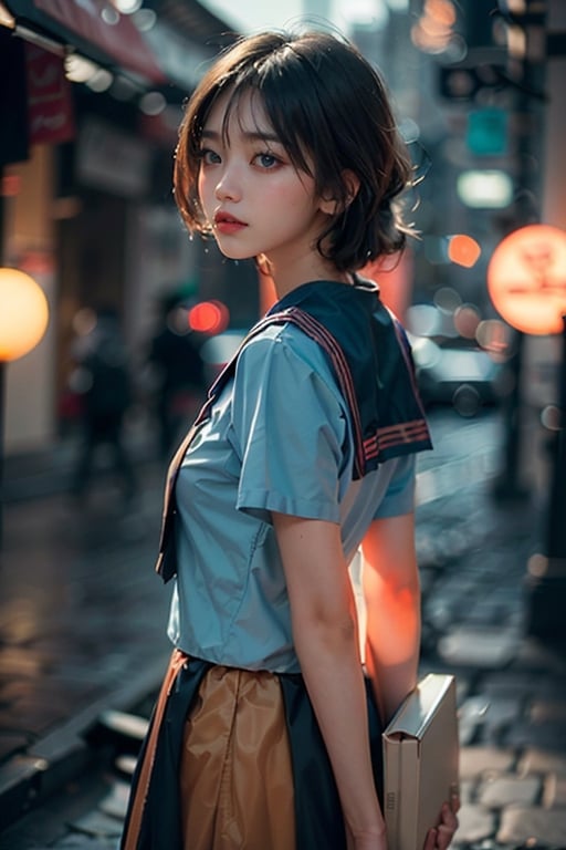 woman, beatiful dress, colorful, darl background,blue theme,exposure blend, medium shot, bokeh, (hdr:1.4), high contrast, (cinematic, teal and orange:0.85), (muted colors, dim colors, soothing tones:1.3), low saturation,asian girl