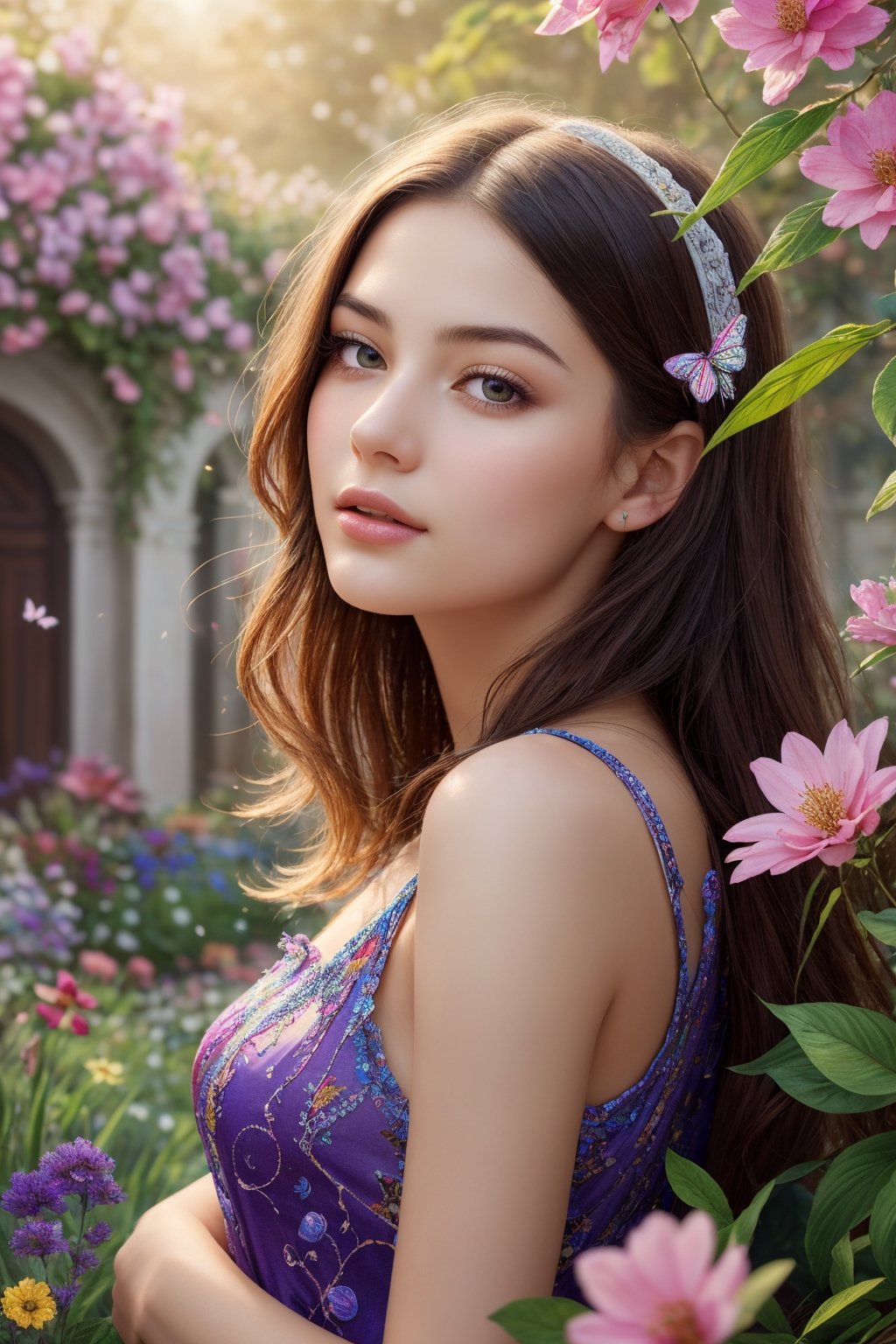 girl with a butterfly head, surrounded by a colorful garden, soft and soothing colors, vibrant flowers, butterflies flying around, gentle sunlight, dreamlike atmosphere, detailed and realistic features, smooth brushstrokes, oil painting medium, high-quality and high-resolution, magical and surreal style, captivating and imaginative scene, happy and peaceful mood, intricate patterns on the butterfly wings, delicate petals and leaves, harmonious composition, ethereal and enchanting ambiance, the girl's serene expression, capturing the viewer's attention, a masterpiece that evokes emotions and sparks creativity. (best quality, 4k, highres, masterpiece:1.2), ultra-detailed, realistic:1.37, oil painting, vibrant colors, soft lighting, enchanting garden, magical butterfly
,More Detail