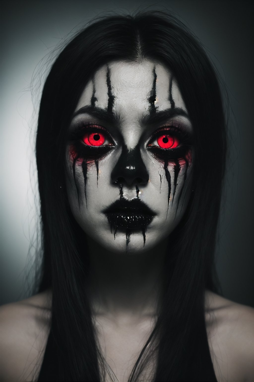 dark aesthetic girl demon with red eyes


,insane details 