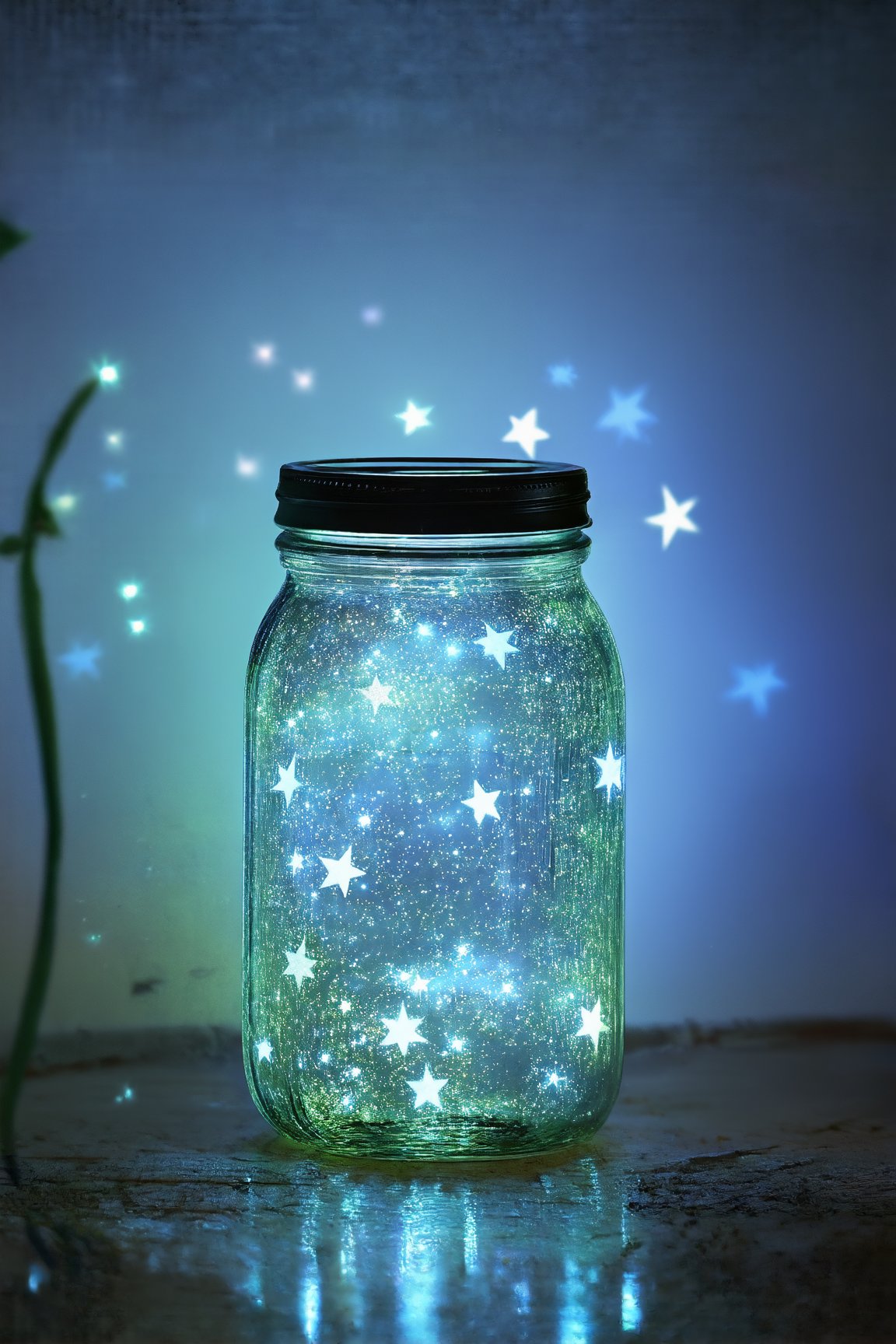 Little glass jar full of stars, glowing stars, extremely details, , detailemaximizer, realistic, , Light Painting,