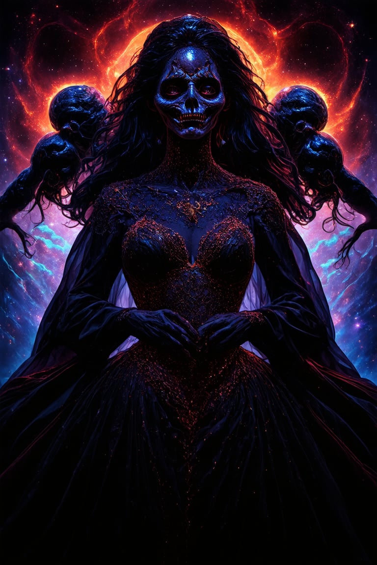 cosmic horror, symmetric, My six-headed bride, Black on both sides, Volumetric lighting, 