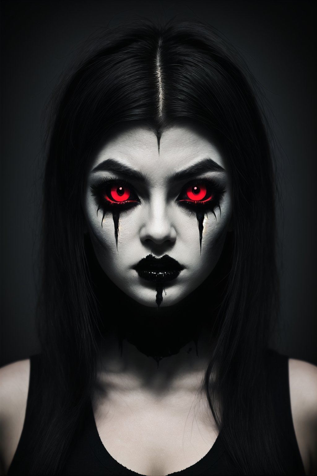 dark aesthetic girl demon with red eyes


,insane details 