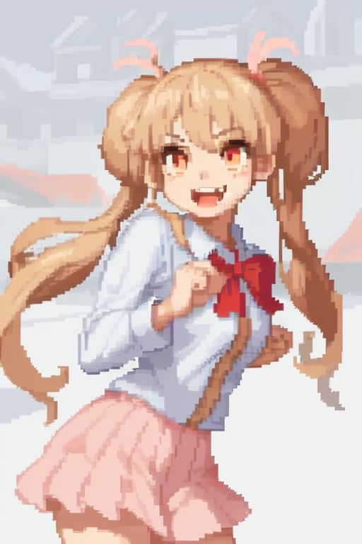 A girl alone, pixel art style, in a fighting position