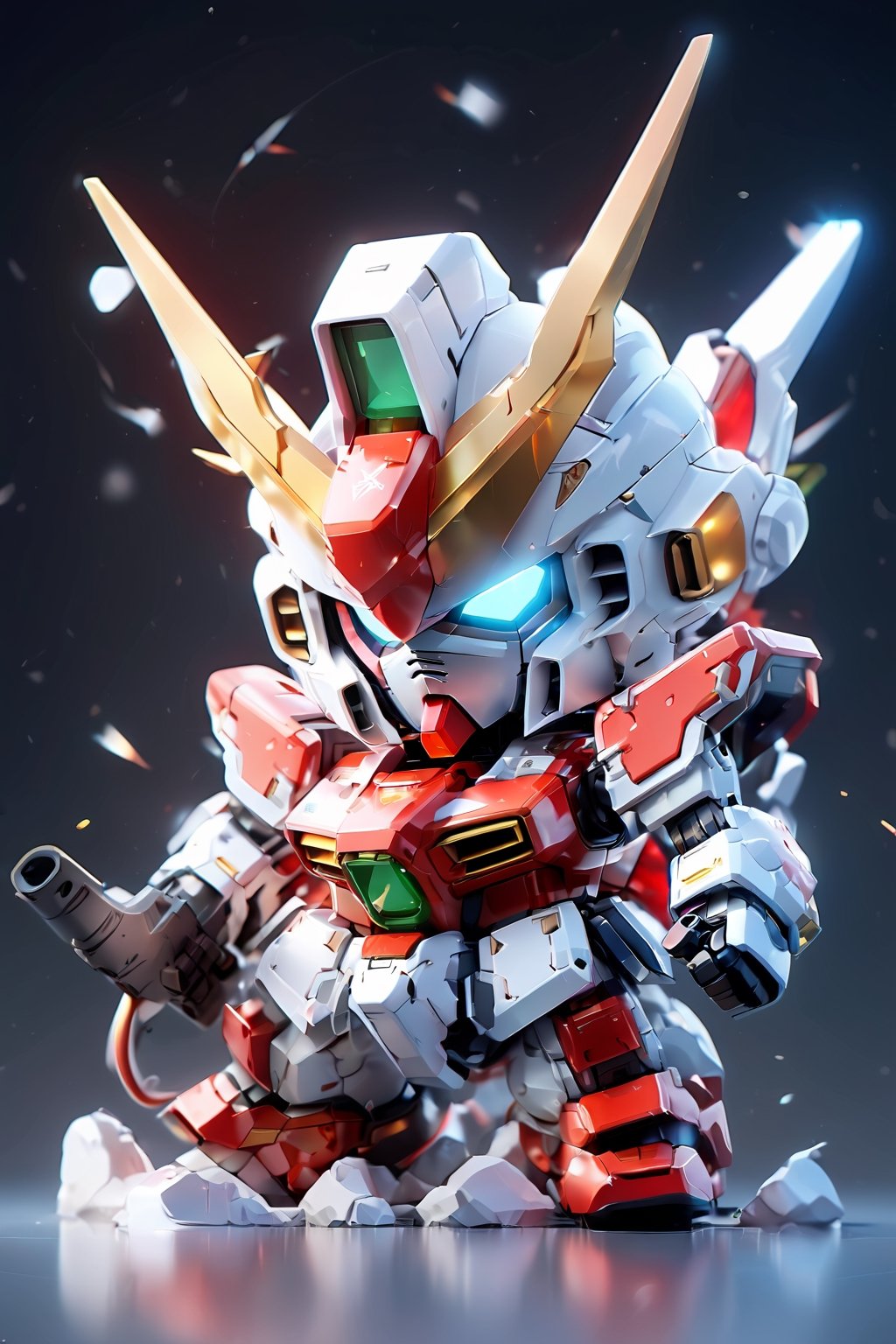 (Gundam wearing new year equipment), 3D isometric render of cute (Gundam wearing Santa costume), 3D app icon, clean isometric design, beautiful design, soft gradient background, soft colors, centered, 3D blender render, masterpiece, best quality, high resolution, 8k octane render, beautiful color scheme, soft smooth lighting, physically based rendering, square image, high polycount, natural beauty