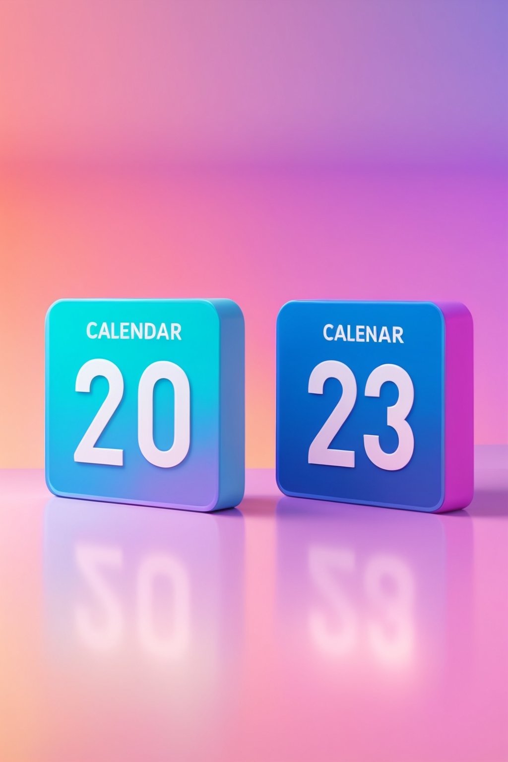 (old 2023 calendar and new 2024 calendar), 3D isometric render of cute (old 2023 calendar and new 2024 calendar), 3D app icon, clean isometric design, beautiful design, soft gradient background, soft colors, centered, 3D blender render, masterpiece, best quality, high resolution, 8k octane render, beautiful color scheme, soft smooth lighting, physically based rendering, square image, high polycount, natural beauty