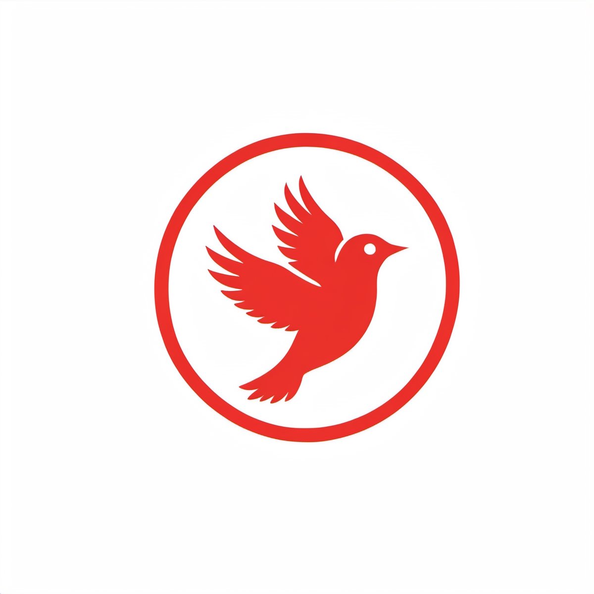 Create a sophisticated and minimalist 2D corporate logo for a prestigious training institution, focusing on a bird motif. The primary color should be a bold and empowering red, while the secondary color is a crisp and clean white. Emphasize a sense of professionalism and growth, aligning with the institution's commitment to excellence and transformative education, circle, white background