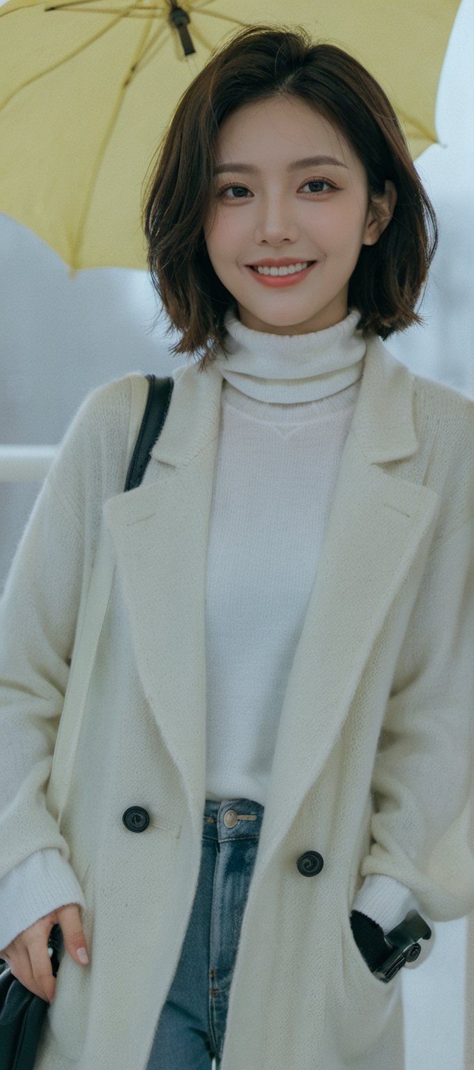 xxmixgirl, a mysterious woman,fog,movie lights,yellow theme,smiling