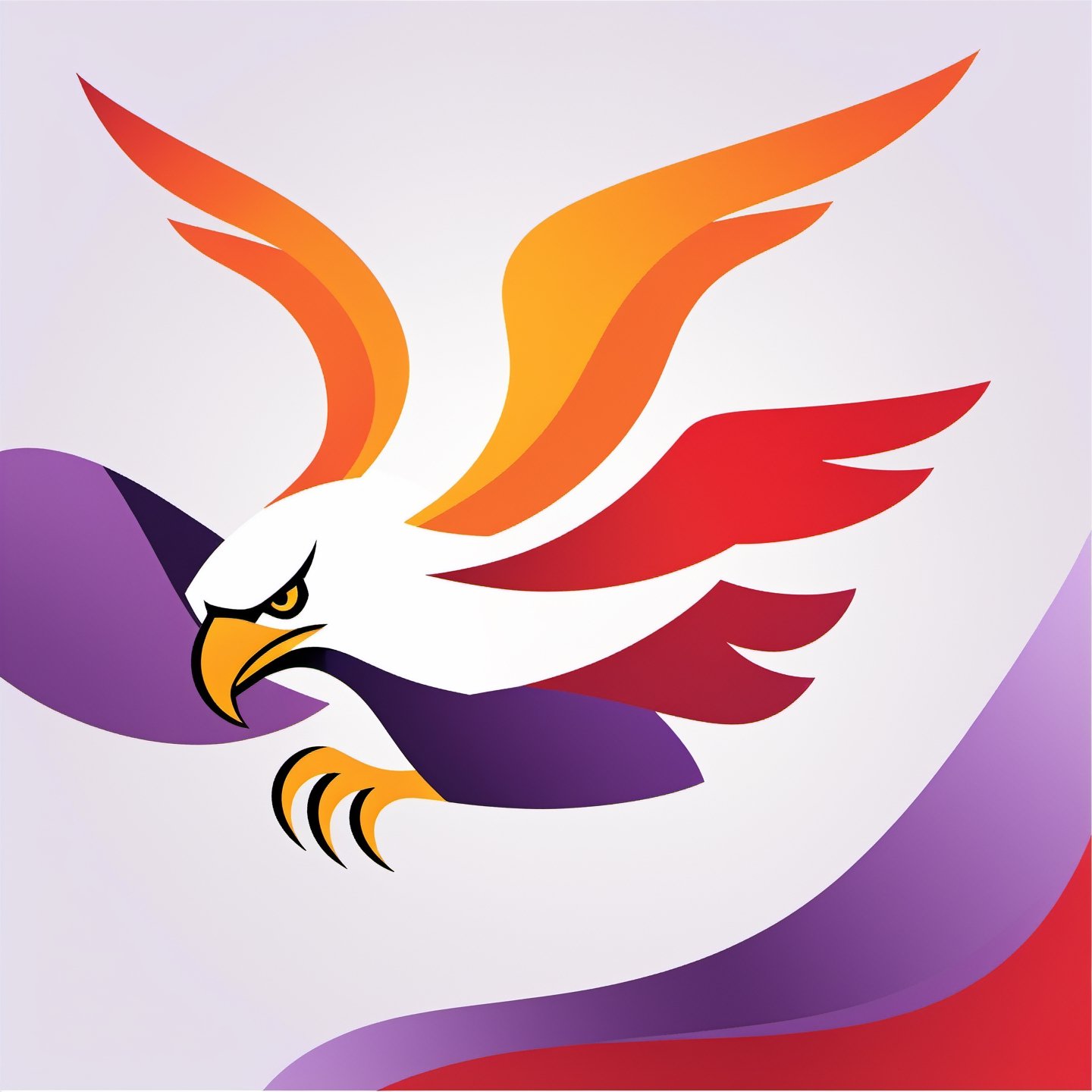 ((vector illustration, flat design)), (((logo eagle with open wing, flying from fire, facing right:1.4))), ((facing right:1.2)) simple design elements, ((red orange purple palette:1.4)), white background, high quality, ultra-detailed, professional, modern style, eye-catching emblem, creative composition, sharp lines and shapes, stylish and clean, appealing to the eye, striking visual impact, playful and dynamic, crisp and vibrant colors, vivid color scheme, attractive contrast, bold and minimalistic, artistic flair, lively and energetic feel, catchy and memorable design, versatile and scalable graphics, modern and trendy aesthetic, fluid and smooth curves, professional and polished finish, artistic elegance, unique and original concept, vector art illustration