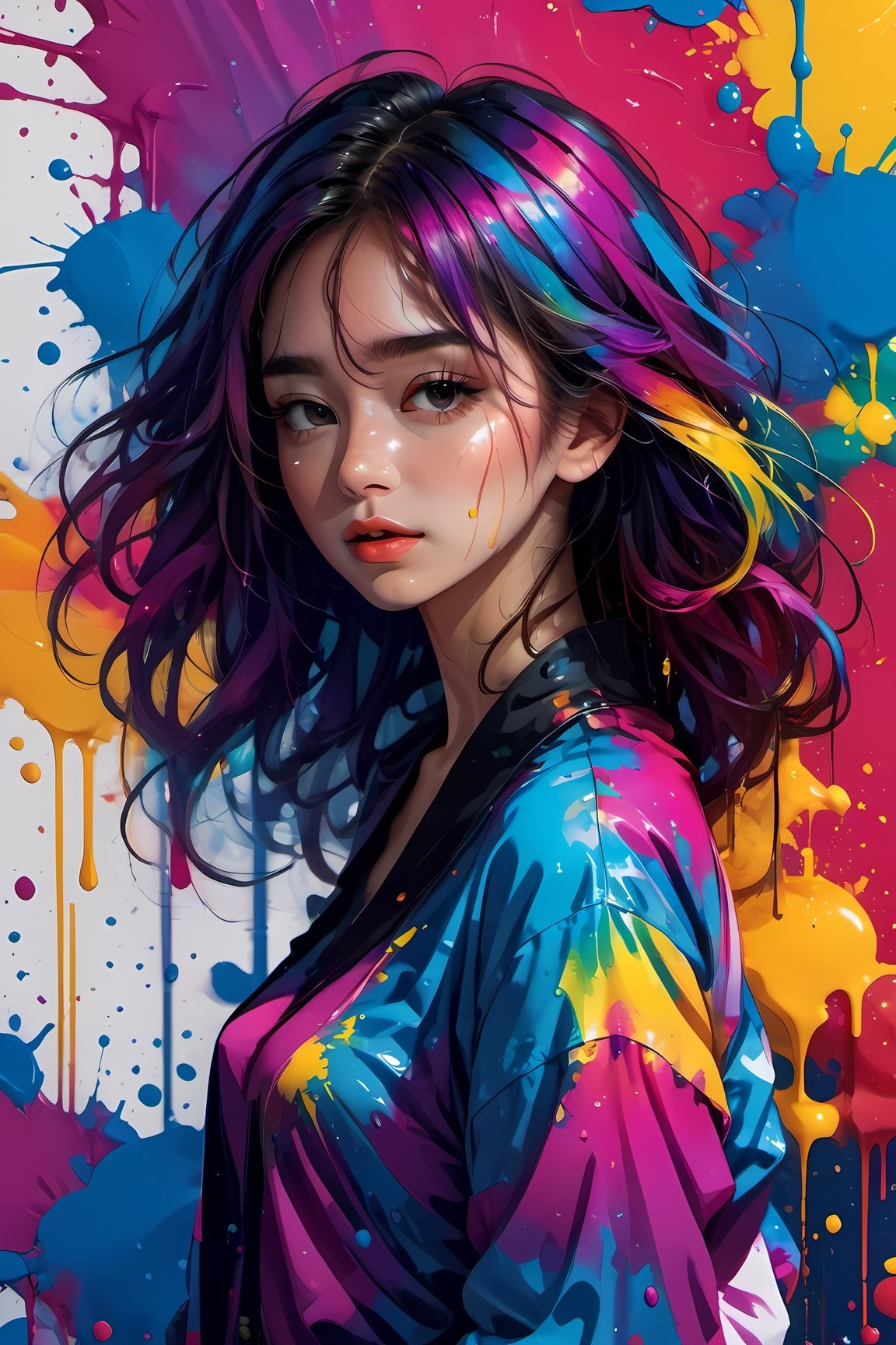 ColorART,pop_art, masterpiece,beauty,1girls,close_up,messy_hair,illustrator,adobe illustrator,splash color background,waist_up,aesthetic portrait,dfdd,full_body,fancy clothes,dripping paint,abstact,LinkGirl