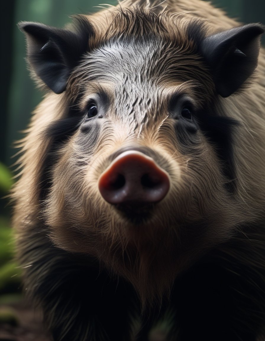 bearded boar,background tropical rain forest,  full body shot,  highly detailed,  (realistic fur),  ((Masterpiece)),  ((Immersive)),  ((Vibrant)),  ((Astounding)),  ((4K)),  ((Breathtaking)),  Indonesian,  raw photo,  higly Untouched photo,  original photo,  RAW Image,  cinematic lighting,  Filmic illumination,  Evocative lighting,  Dramatic lighting,  Wide aperture,  Isolated subject,  3d fluffy,  adorable,  cute big circular reflective eyes,  long fuzzy fur,  cinematic smooth,  intricate detail,  cinematic