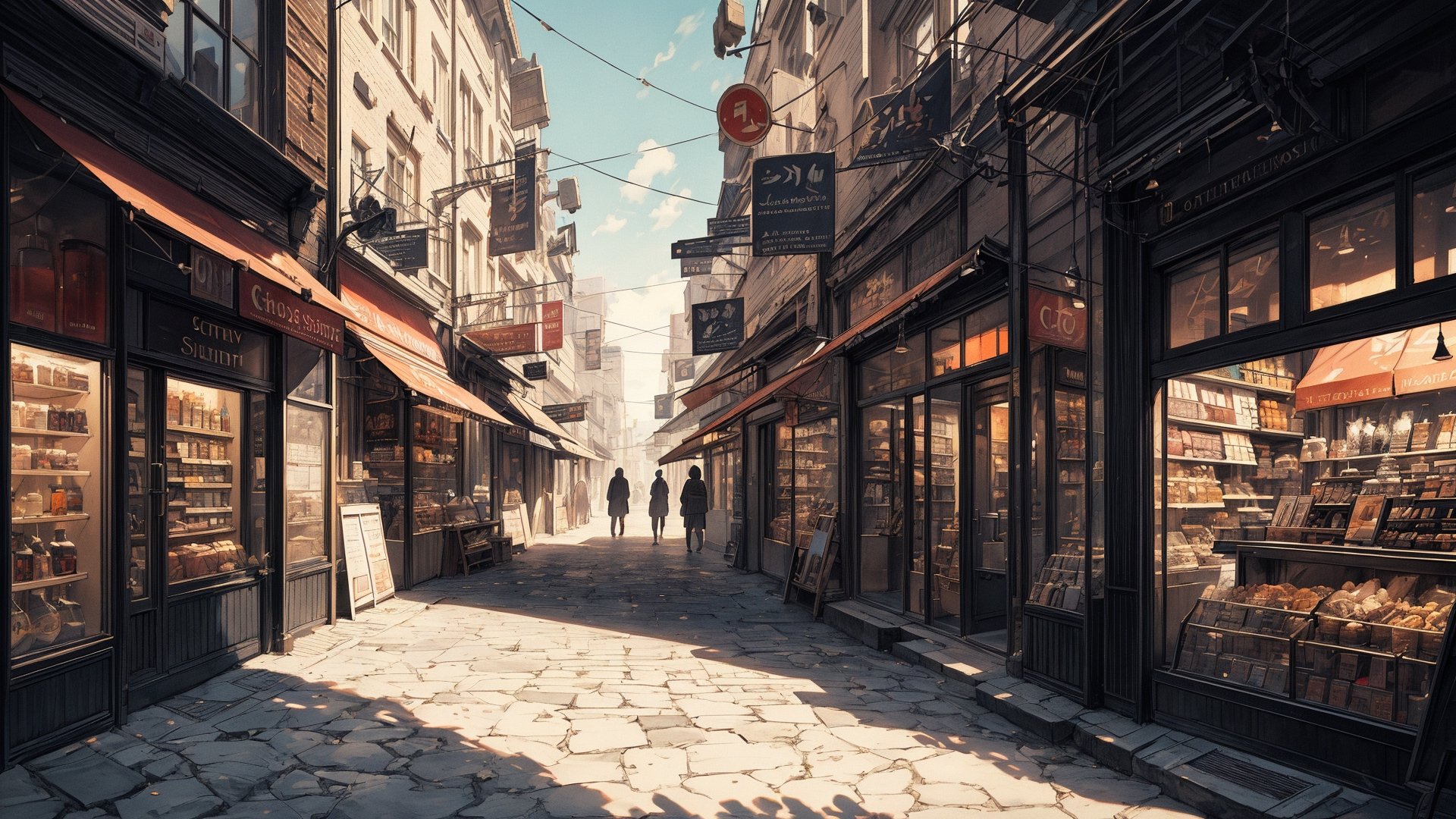 quality and character:
(masterpiece),((ultra-detailed)), (highly detailed CG illustration), (best quality:1.2),(No humans:1.5), High quality texture, intricate details, detailed texture, High quality shadow, Cinematic Light, Depth of field, light source contrast, perspective,
Soft natural sunlight, cartoon rendering, city, shopping street, sunlight, shop,