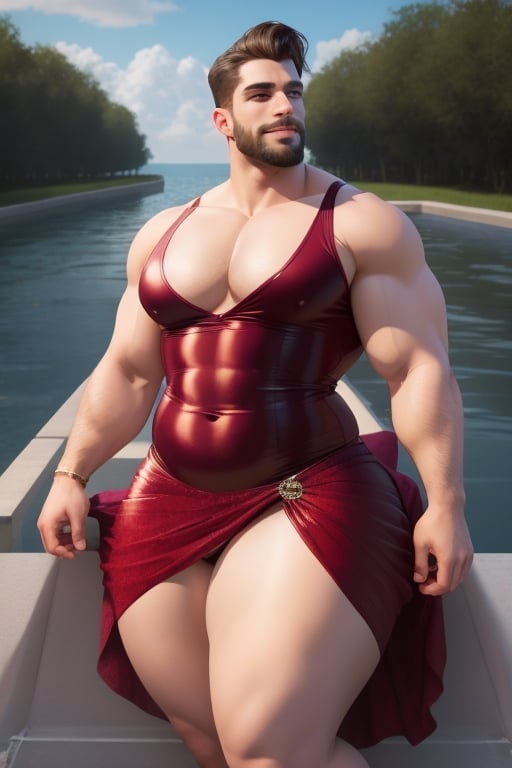 (masterpiece), 3d best quality, handsome charming beard man , short hairs, beautiful smiling, extra wide chest, extra fat pecs, slim tummy, hourglass body shape waistline, curvy wide hips, curvy body shape, perfect wide round fat ass, beefy wide and curvy fat thighs, wearing sexy dress, in the room, laying down, showing ass,mature