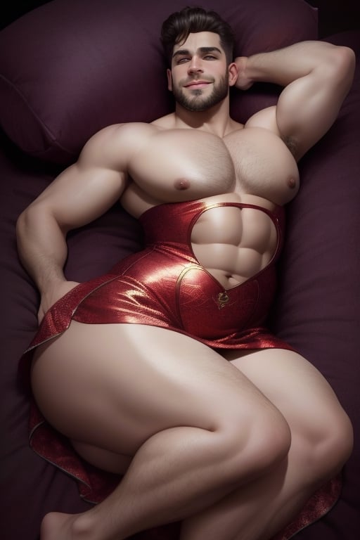 (masterpiece), 3d best quality, handsome charming beard man , short hairs, beautiful smiling, extra wide chest, extra fat pecs, slim tummy, hourglass body shape waistline, curvy wide hips, curvy body shape, perfect wide round fat ass, beefy wide and curvy fat thighs, wearing sexy costume, in the room, laying down, showing ass,mature