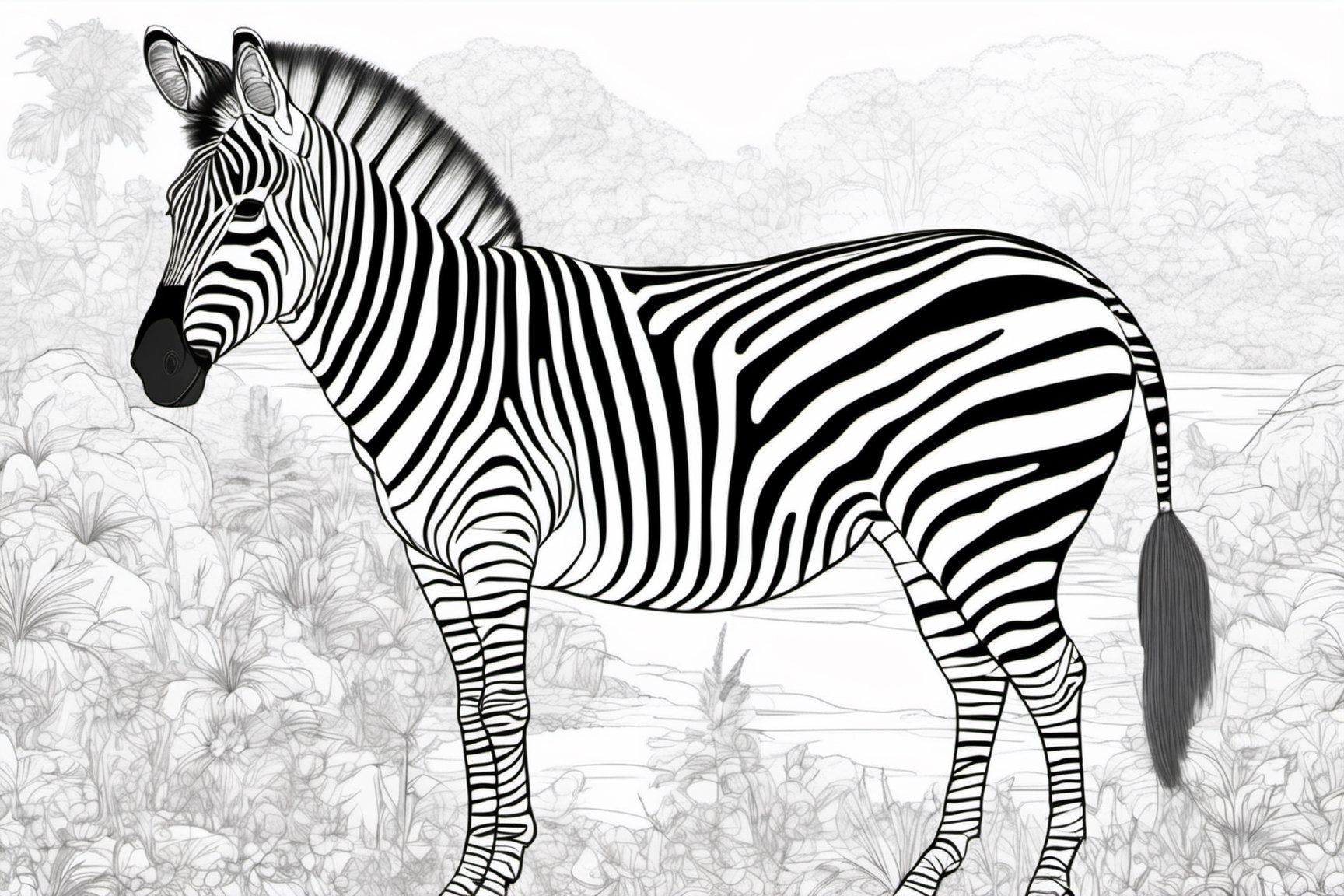 full white background, coloring book page, clean line art style, zebra, full body, its colossal form gracefully captured in a clean line art.
This line art masterpiece is designed for coloring books. The clean and oval-shaped lines can be colored with ease, consistent line art, perfect thin lines for coloring book