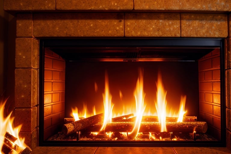 A close-up of a burning fireplace with logs and embers.,DonMN30nChr1stGh0sts