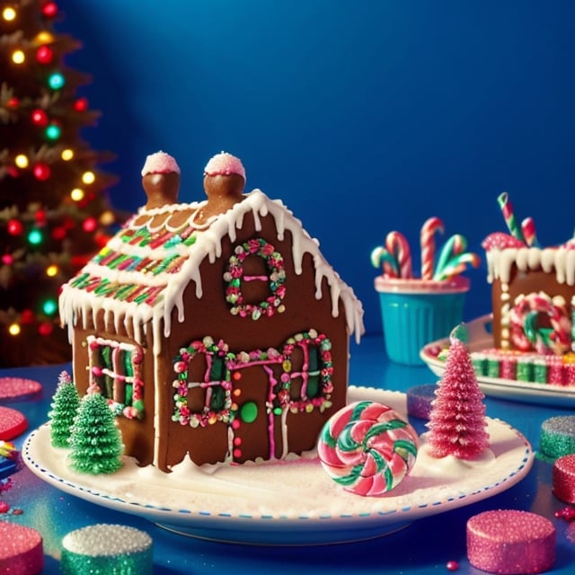 A gingerbread house decorated with icing and candy.,DonMN30nChr1stGh0sts