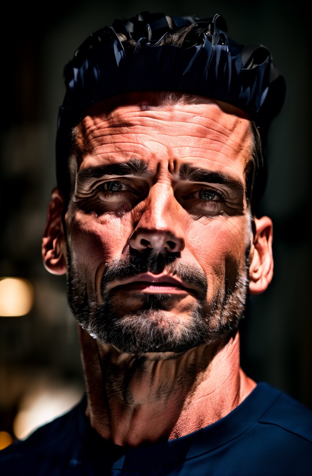 Mid age man, looking with intense and focused look, powerful facial structure,   full body shot,frank grillo