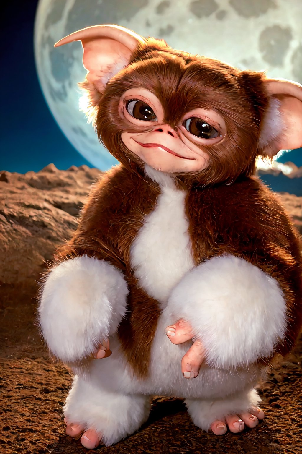 absurdres, highres, ultra detailed background, cute smile, 
look at viewer, Gizmo, sing under the moonlight, furry, hands_and_knees 