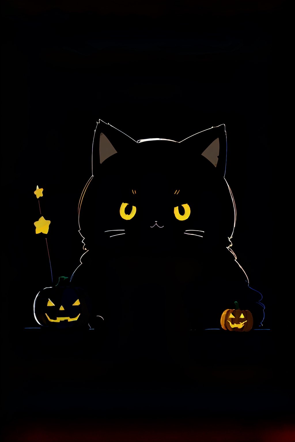 cute, kawaii, (fuwafuwa drawing:1.6),
BREAK
black cat, black robe, star stick, halloween pumpkin