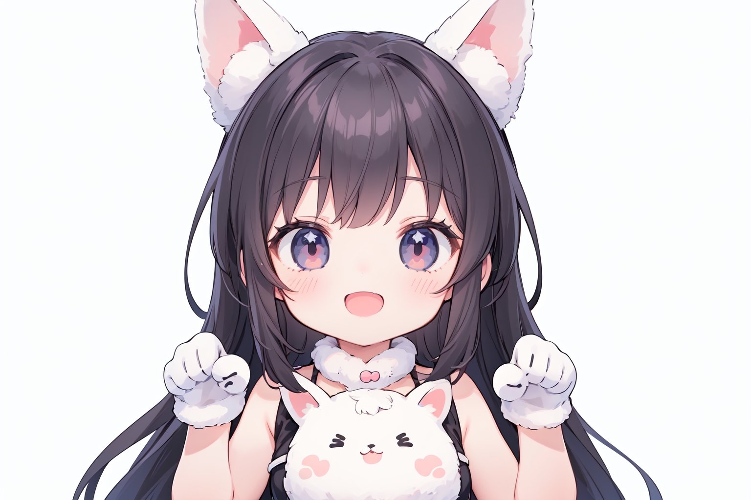 (1 little girl:1.4),  smile,  open mouth, white rabbit gloves, paw pose, 
(cute illustration:1.2),  (fuwafuwa illustration:1.2),  white background