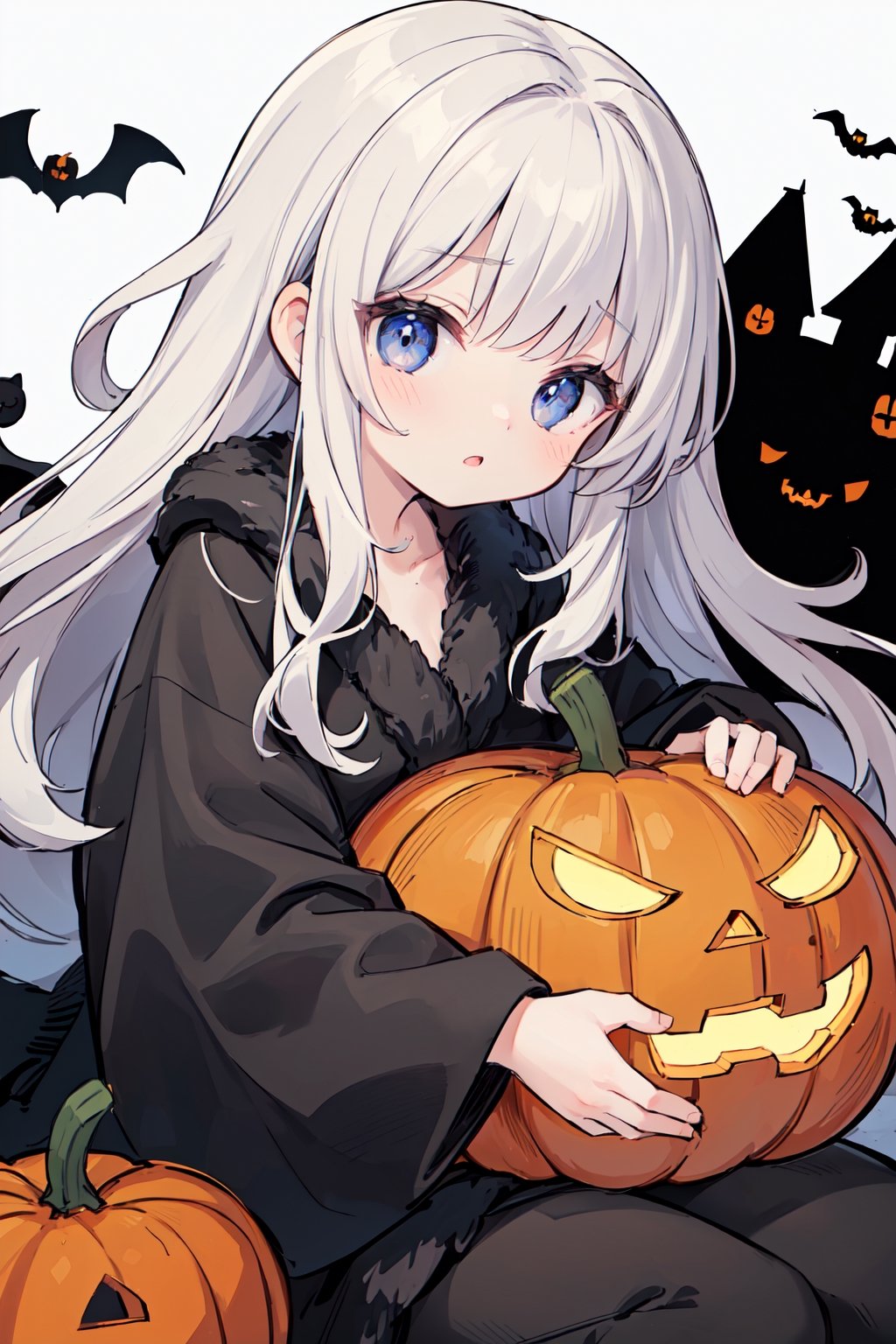 cute, kawaii, (fuwafuwa drawing:1.6),
BREAK
black cat, black robe, star stick, halloween pumpkin