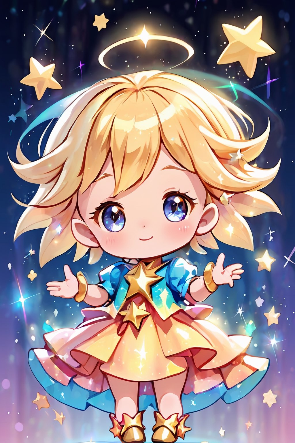 (cute twinkle star background:1.3), light colors, (1 little magician girl:1.2), translucent layer, blend with twinkle star