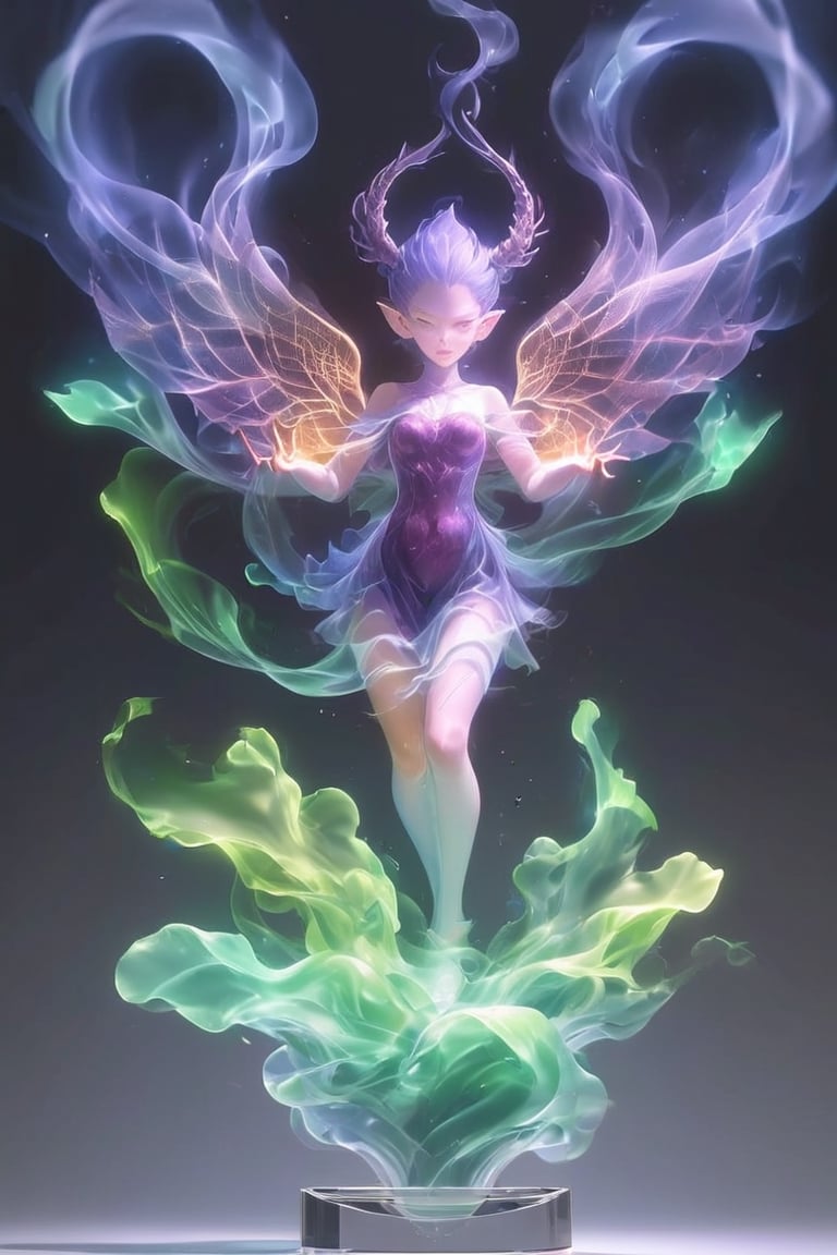 Minimalist hologram of purple and green faerie fire. Highest quality with hyper-realistic lighting and insane detail.