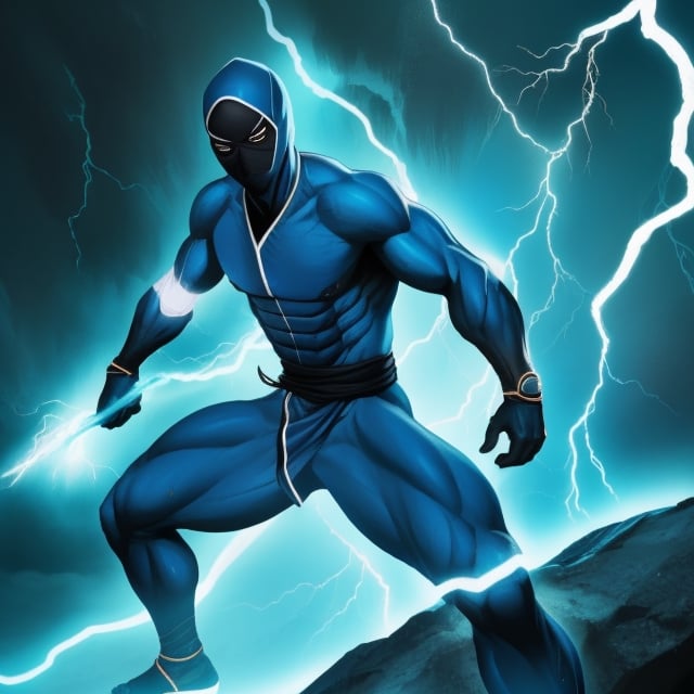 A blue ninja with lightning elemental power