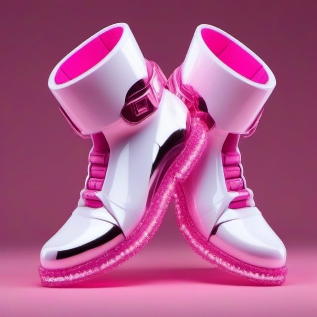 pink and white robotic shoes with pink diamond