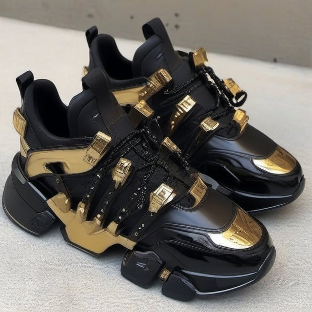 black and gold robotic sneakers