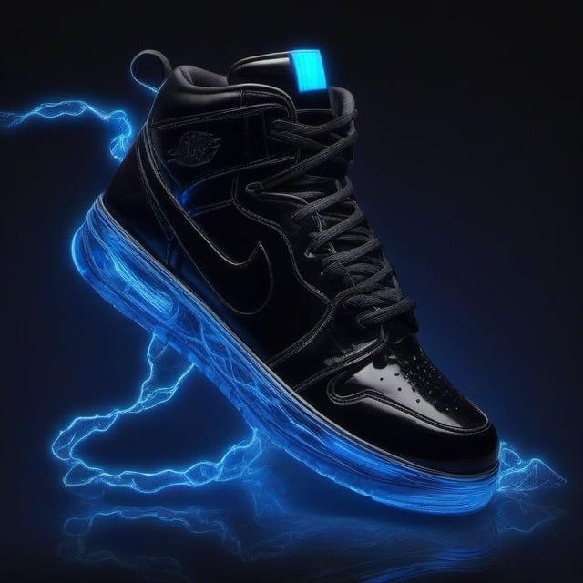 black shoes with blue neon light